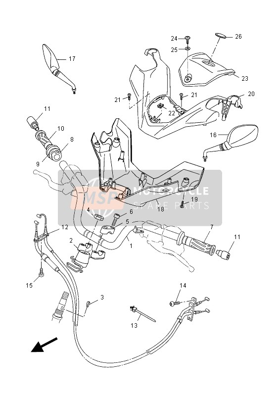 Yamaha YP125R 2015 Manija de dirección & Cable para un 2015 Yamaha YP125R